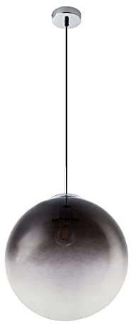 Hängeleuchte Kugelleuchte Rauchglas Pendelleuchte Glaskugel Hängelampe, nickel-matt, E27 Fassung, DxH 33x120 cm