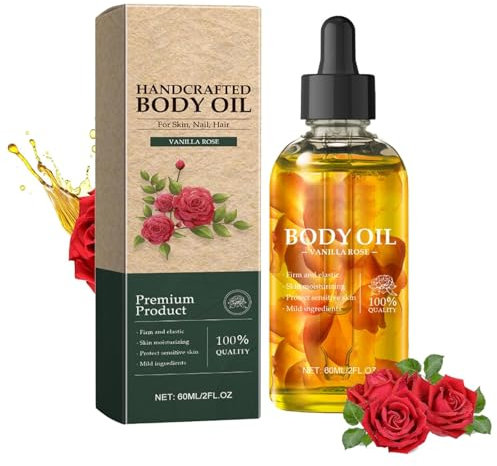 Vanilla Rose Body Oil, Handcrafted Premium Grade Oil for Skin and Hair, Body Oils for Women, Body Oil After Shower, Nourishing Hair Care and Body Oil, Nourishing Skin (Vanilla rose, 60ml)