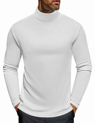 Ekouaer Camiseta Térmica Interior Hombre Manga Larga Cuello Alto Invierno Otoño Transpirable Top Ligero Ropa, Blanco, XL
