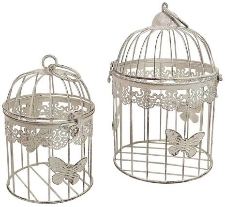 Deko Vogelkäfig Dekokäfig 2er-Set Schmetterling Nostalgie Antik-Stil Weiß