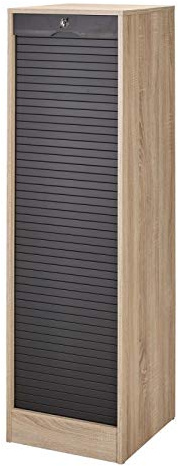 SIIMMOB Büroschrank Aktenschrank Mehrzweckschrank für Ordner A4, mit Hängeregistratur, abschließbar, 8 Fachböden, Eiche-schwarz, 41,4x44,0x140,4 cm BTH