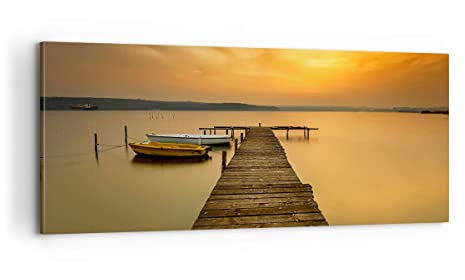 Panorama Bilder auf Leinwand 100x40cm Leinwandbild mit Rahmen See Brücke Groß Wanddeko Bild Schlafzimmer Küche Wandbilder Dekoration Wohnzimmer Wall Decor Canvas Wand Kunstdruck Art AB100x40-3673