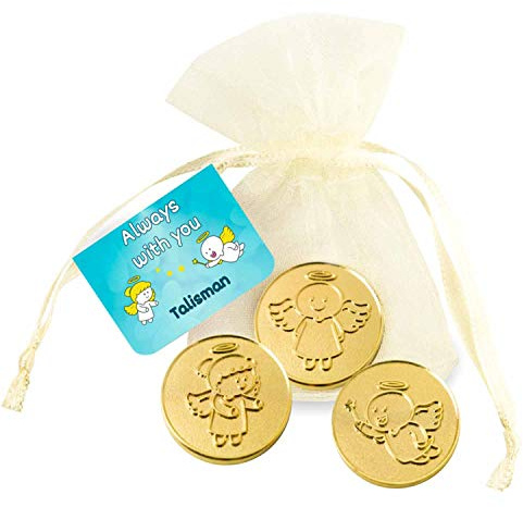 EnerChrom Schutzengel Glücksmünzen - Always with You - 3 Stück - Farbe Gold - 3er Engel Geschenk Set Hosentasche Münze