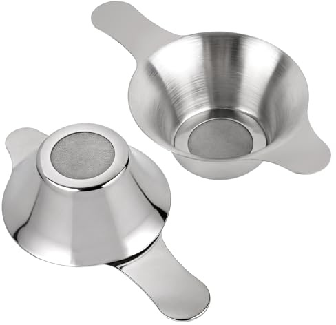AUEAR, 2 Pack Different Size Stainless Steel Mini Strainer Fine Mesh Tea Funnel Coffee Filter with Double Handles