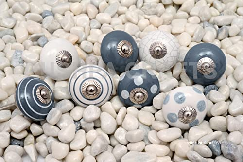 PUSHPACRAFTS Lot de 8 boutons de tiroir en céramique peints à la main Gris et blanc