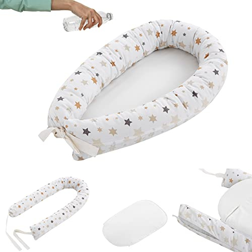 Cuna Nido para bebé recién nacido Interstellar, cojín reductor con base impermeable, desenfundable y lavable, 100% algodón, certificado OEKO-TEX® CoolDreams