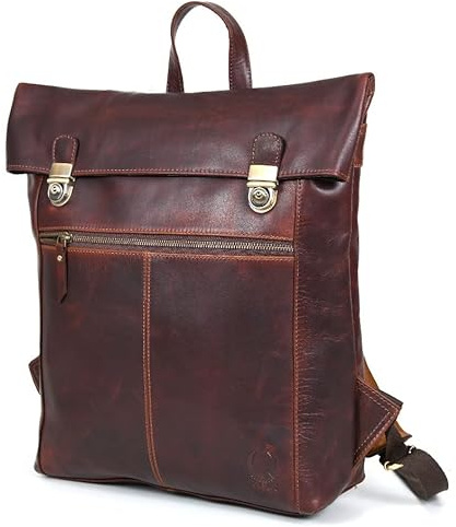 Corno d´Oro Sac à dos antivol de qualité supérieure pour homme et femme - En cuir - Grand sac à dos vintage pour ordinateur portable 15,6 - Sac à dos de coursier 15 l - Marron, marron, L, Créateur,