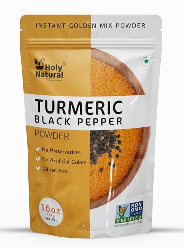 Turmeric Black Pepper Powder, Curcuma Longa with Black Pepper, Mix Spices Powder, Instant Drink, Vegan, Gluten-Free, Non-GMO