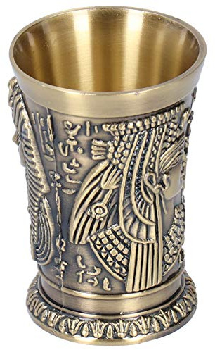 Tiiyee Metal Vintage Shot Glass, Egyptian Embossed Handmade Mini Goblet for Wine Liquor, Collectible Cup Retro Bar Decor Unique Design Home Office Wedding Blessing Decoration Gift for Men Women (40mL)