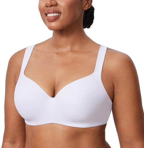 Delimira Women's Padded Bra T Shirt Underwired Support Bra Balcony Seamless Full Cup Comfort Bra White 36G