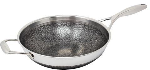 LIVWELL DiamondClad Hybrid-Wok-Pfanne, 30,5 cm, antihaftbeschichtet, Geschenk für Zuhause und Küche, Edelstahl-Wok, spülmaschinen- und ofenfest, PFOA-frei, Hybrid-Kochgeschirr, Silber/Schwarz
