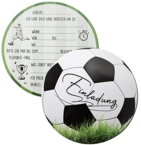 GEBETTER 12 Fußball Einladungskarten Kindergeburtstag 14,8cm Rund Einladung zum Kinder Geburtstag Party für Jungen und Mädchen Geburtstagsfeier Kinderparty Geburtstagseinladungen (Rasen)