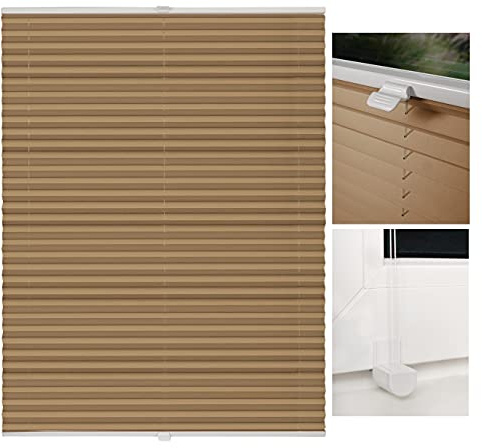 metablo Plissee nach Maß Klemmfix-Plissee ohne Bohren Blickdicht Lichtdurchlässig inklusive Klemmträger Plisseerollo für Fenster und Tür Sichtschutz Cappuccino B: 81-90 cm, H: 151-200 cm