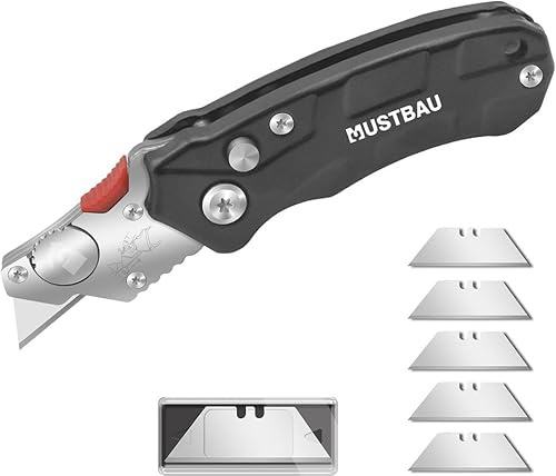 Mustbau Mini Couteau Pliant Professionnel, Couteau Universel avec 5 Lames Supplémentaires en SK5, Outil idéal en Aluminium Pour Couper, Démonter un Courrier