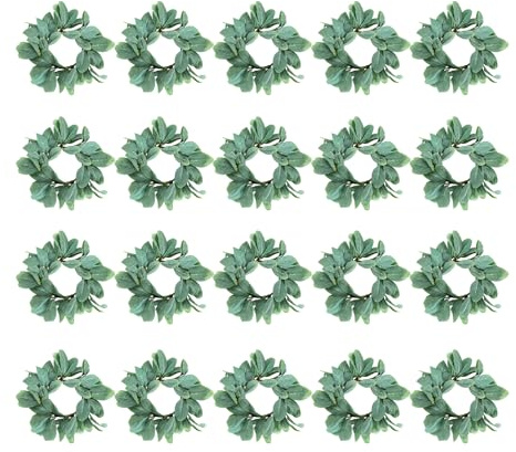 20 Stück Kerzenringe, künstliche Eukalyptusblätter Kerzenkränze für Säulen, kleine Greenery Kerze Kranz für Hochzeit Mittelstücke Home Party Tischdekoration (Grün