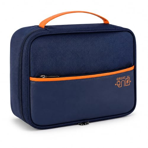 FAVORTALK Travel Organiser Double Layer Multipurpose Electronic Organizer with DIY Storage Area Waterproof Accessories Bag for Cable SD Cards Charger Power Bank etc, Navy Blue B21513