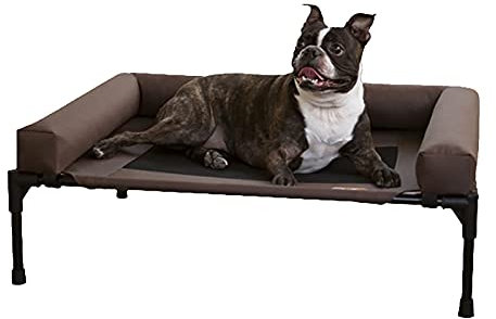 Hundebett für drinnen und draußen, erhöhtes Lounge-Sofa aus Stahl für große, mittelgroße und kleine Haustiere – leicht und tragbar, schnelle und einfache Montage (Farbe: Braun, Größe: M (81 x 64 x 18