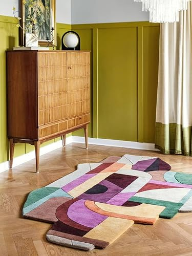 RugVista Jardin Tappeto, 100 x 160 cm, Verde/Rosa | Moderni, Pelo medio, Lavabile solo a secco, Soggiorno, Camera da letto