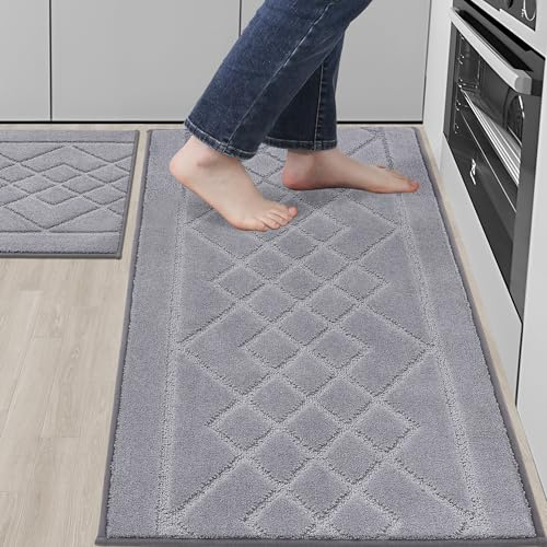 BEQHAUSE Küchenteppich rutschfest 2 Stück, Teppich Läufer waschbar und Saugfähig Teppich küche mit TPR Anti-Rutsch Rückseite für Esszimmer, Küche, läufer Flur, 50x76cm+50x122cm, Garu