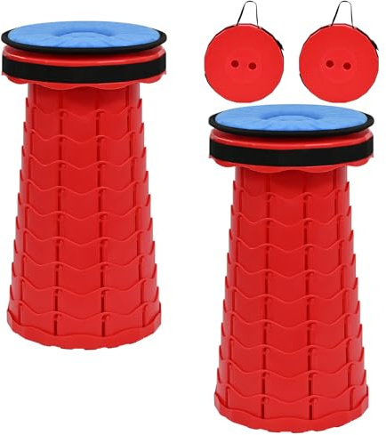 FXKS 2 Sgabelli Telescopici Portatili Sgabello Pieghevole con Cuscino,Sgabello Pieghevole Retrattile Capacità di Carico Massima 400 ibbre,Sgabelli Pieghevoli Portatili per aperto da Campeggio-Rosso