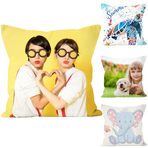 Qiqumax Personalisiertes Kissen Mit Foto Name, Kissenbezug 40x40 Doppelseitig Bedruckte Kissen Mit Foto Text Kein Füllstoff, Personalisiertes Kissen Foto (80 x 80 cm)