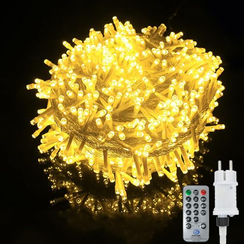 LED Lichterkette Außen 20m, Lichterkette Innen Strom Warmweiß 200 LED Lichterketten mit Stecker, 8 Modi IP44 Wasserdicht Weihnachtsbeleuchtung für Garten Hochzeit Weihnachten Party