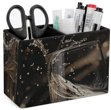 Stiftehalter aus PU-Leder für den Schreibtisch, ästhetischer Stiftebecher für Schreibtisch, Make-up-Pinsel, Srotage für Bürobedarf, zwei Gläser Champagner-Stiftbecher, Bleistift-Caddy für Büro,