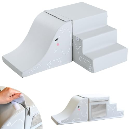 LORAIA® Parcours de motricité bébé Haute qualité • Blocs d’Escalade Montessori en Mousse Ferme Non Toxique & Non compressé • Cuir végan résistant & Facile d’Entretien • Attaches sur Le Dessus (Gris)