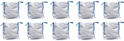 Big Bag 90x90x90 cm, 10 Stück, 4 Schlaufen, 1000kg Tragfähigkeit | B teurobrecher, 5000 KG Bruchlast, Ohne Inhalt, Für Bauschutt, Gartenabfälle, Holz, Sand, Steine