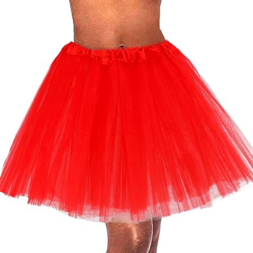 Coridy Tutus for Women Adult Ballet Skirt 3 Layered Tulle Tutu Rave Costumes for Women Girls Teens (Red)