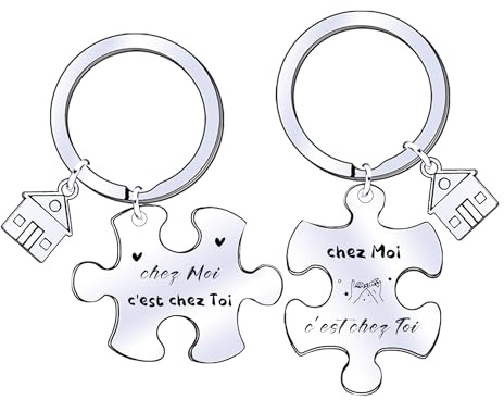 POIUYTRE Cadeau Porte clé Maison Couple Personnalisé 2Pcs Porte Clef en Acier Inoxydable Cadeau Amour de Pendaison de Crémaillère Porte-clés pour la Maison Porte-clés Amour Couple