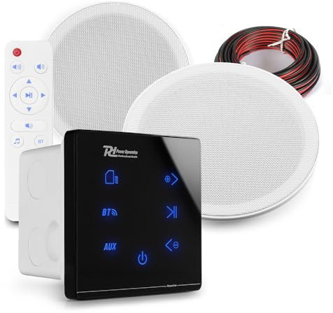 Power Dynamics Marine Bluetooth Ceiling Speaker Kit - 2x 6-Inch Weatherproof Outdoor Bathroom Speakers, IPX5 Rated with USB/SD, A50B Black Wall Amplifier Audio System