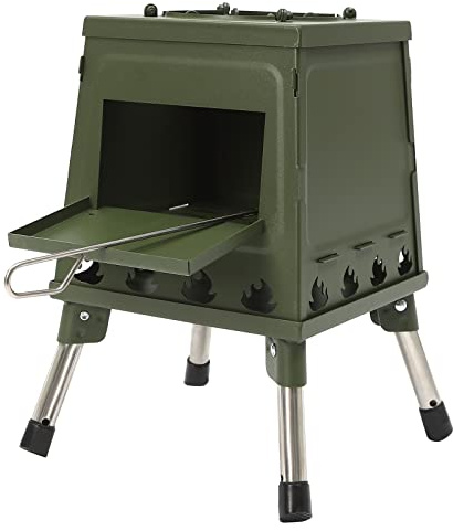 Hornillo de camping de leña, estufa de leña ligera de acero inoxidable, estufa de leña portátil, mini estufa de leña para cocinar, camping, rectangular de metal, para actividades al aire libre,