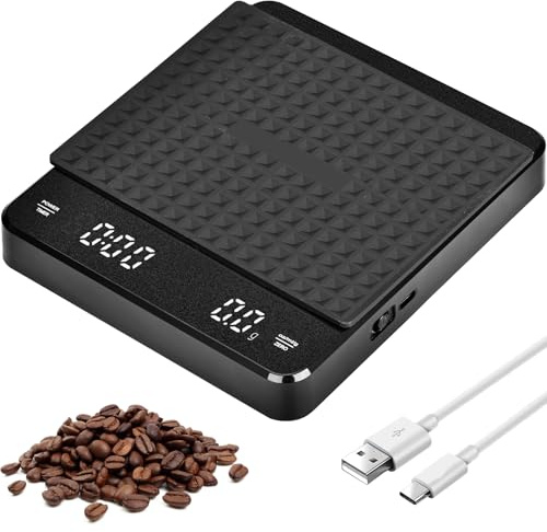 Uppladdningsbar kaffevåg espresso digital kaffevåg med timer multifunktionell köksvåg livsmedelsvåg med LED-display