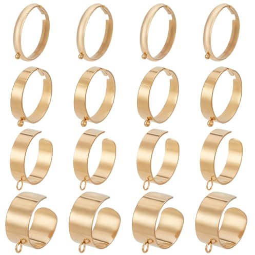 SUNNYCLUE 1 boîte de 16 bagues en Acier Inoxydable Plates et Réglables en Or Anneaux Ouverts et Réglables en Vrac Dorés de Style Français Bagues à Breloques Adaptées à la Fabrication de Bijoux Fournit