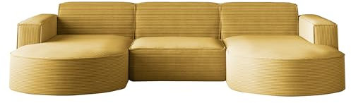 Kaiser Möbel - Ecksofa mit Wohnlandschaft, Eckcouch U Form XXL, Bigsofa, Sofa 3-sitzer, Bequemes Couch mit Ottomane für Wohnzimmer, Relaxsofa, Cord Stoff, Lounge-Set U-Form, Modena Studio, Gelb