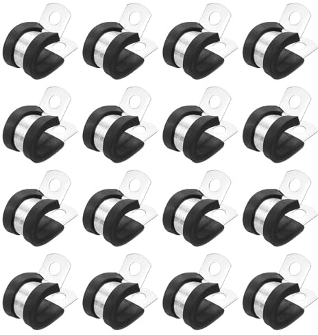 Sourcing Map 1/2 (12mm) Stainless Steel Rubber Cushioned Insulated R-Shape Cable Clamp, 18-Pack