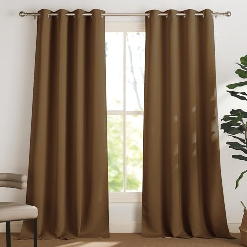 PONY DANCE Ösen Gardinen Blickdicht Schlafzimmer Vorhang Thermo Wärmeisolierend Verdunkelungsvorhang Thermal Curtains for Living Room, 2 Stücke H 240 x B 140 cm, Goldbraun