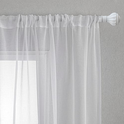 MYSKY HOME Weiße Gardinen Transparent Tüll Gardine Rod Pocket Modern Vorhang Durchsichtig Gardine Dekoschal für Wohnzimmer Schlafzimmer 2er Set, Weiss, H 225 x B 140 cm.