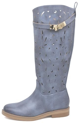 IF Fashion Botas de mujer Biker Motociclista perforadas primavera verano con hebilla LY70-4, 696 Azul Vaquero, 36 EU