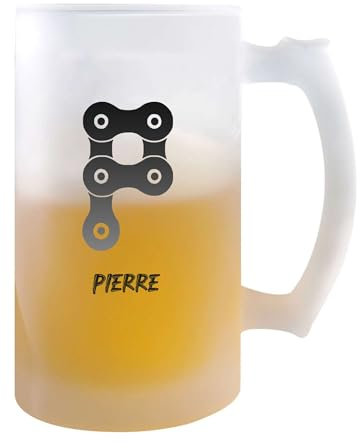 Planetee Verre à Bière Pierre Lettre Chaine | Chope de Bière Pinte | Idée Cadeau Prénom Motard Biker Mob Anniversaire Papa Collègue Départ Retraite Noël