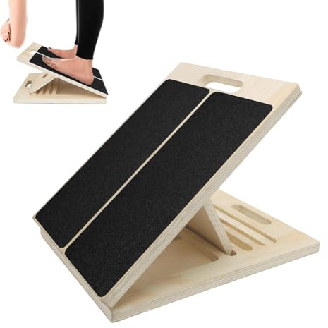 Wadendehner aus Holz, Balance Board aus Holz, Tragbares Schrägbrett, Verstellbar Wadenstrecker mit Tragegriff, Muskeldehnung, für Wackelbrett Physiotherapie, Kniebeugen Muskeldehnung