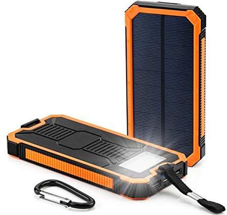Batterie Externe, Chargeur Solaire PowerBank 30 000 mAh, Chargeur de Batterie Solaire Portable, Chargeur de Batterie Externe pour Camping en Plein air, Orange