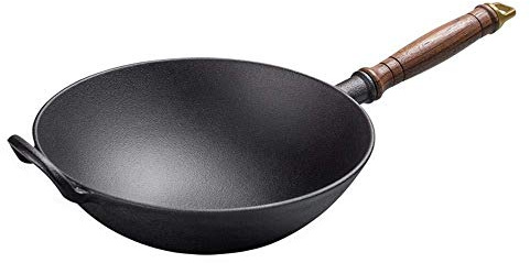 Wok in ghisa Antiaderente Non Rivestita, antiscottatura, Manico Singolo, Non Si arrugginisce Facilmente, pentola per Cucinare a Gas, 26 cm, A