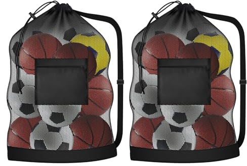 Neikafan 2 Sacche Portapalle Extra Large per 10-12 Palloni Sacchetto di Rete Borsa a Tracolla con Coulisse Sacca Portaoggetti per Palloni da calcio Pallacanestro Pallavolo e Tennis Rugby Torneo