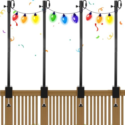 Yetene Deck String Light Pole 3 Adjustable Clamp Outdoor, 63 Inch, 4 Pack