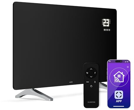 Klarstein Infrarotheizung 720W – Wandmontage & Standgerät, Thermostat, App-Steuerung, Glas-Design, IP43, Überhitzungsschutz, für Bad & Wohnzimmer, elektrische Wandheizung, Schwarz