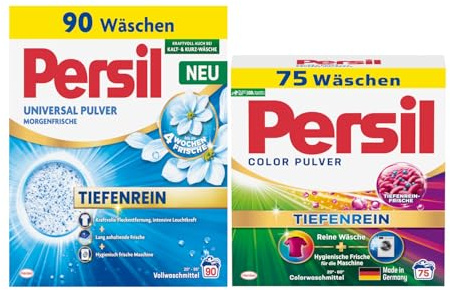 PERSIL Universal Pulver Morgenfrische 90 WL 4,95 kg + Pulver Color 75 WL 4,5 kg – Waschmittel Kombination für weiße und bunte Wäsche