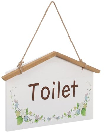 DECOMELODY Cartello in Legno Rustico da Appendere per Porta Bagno Corda Resistente Targa Decorativa Stile Fattoria per Casa Negozio e Ufficio Segnaletica Chiara per Wc e Toilette