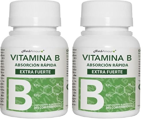 HERBAMOUR Complejo de Vitaminas B | Vitaminas B1, B2, B3, B5, B6 y B12 con Biotina y Ácido Fólico | 365 Comprimidos por Envase | Formato para 12 Meses | Paquete de 2